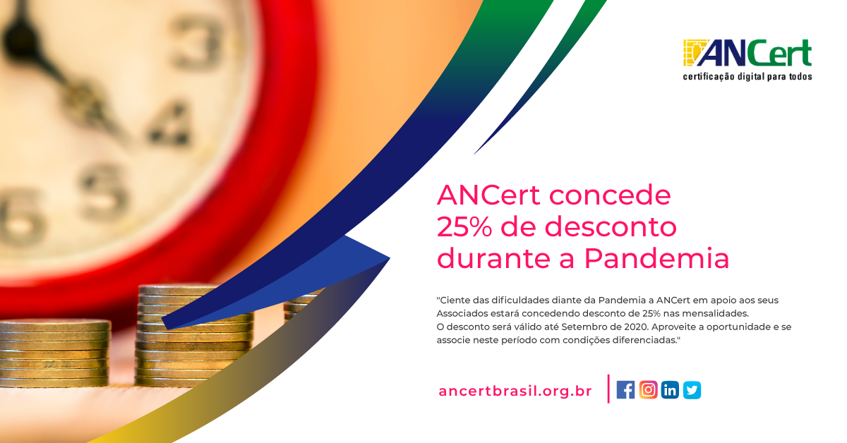 ANCert concede 25% de desconto aos Associados durante a Pandemia